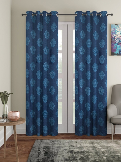 NEUDIS Blue Set of 2 Floral Long Door Curtains