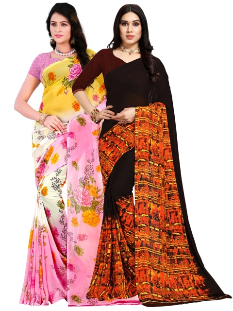 KALINI Pack Of 2 Multicoloured Floral Sarees, Multi