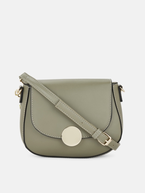 Forever Glam by Pantaloons Olive Leather Structured Sling Bag