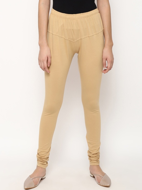 V2 Value & Variety Women Beige Solid Cotton Churidar-Length Leggings