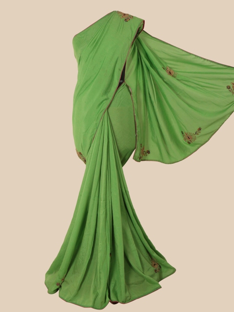 Pothys Green & Pink Embroidered Art Silk Saree
