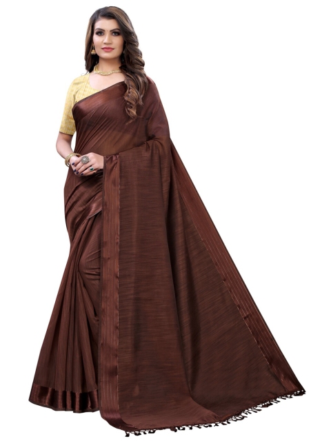 KALINI Women Brown Solid Saree, Coffee brown