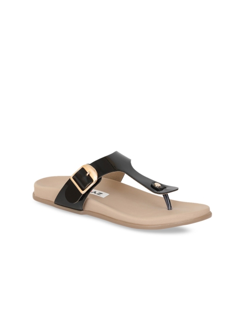 Zyla Women Black Printed Open Toe Flats