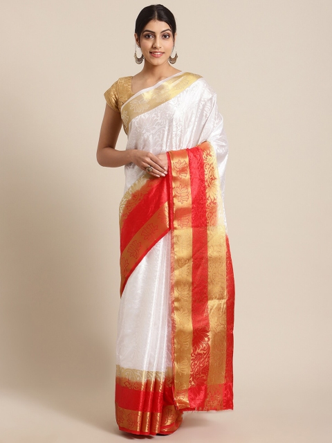 KSUT White & Red Woven Design Zari Silk Blend Saree