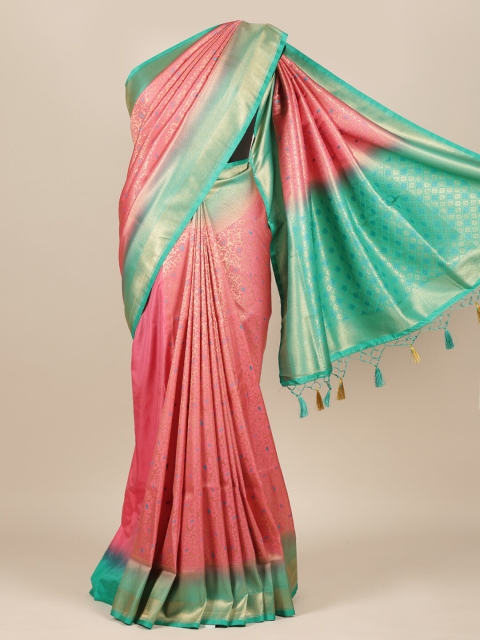 Pothys Pink & Green Woven Design Zari Jute Silk Saree