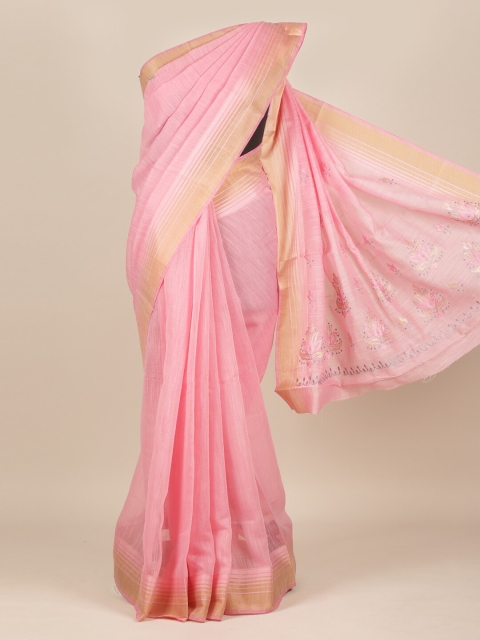 Pothys Pink & Gold-Toned Pure Cotton Saree