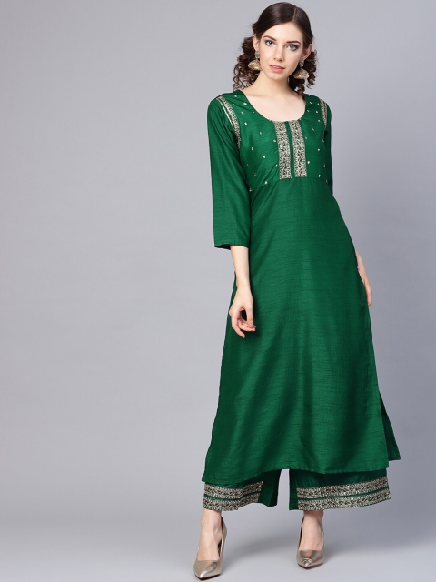 Varanga Women Green Printed Kurta with Palazzos