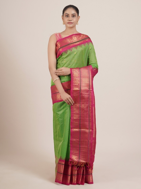 Pothys Green & Pink Woven Design Zari Pure Silk Gadwal Saree