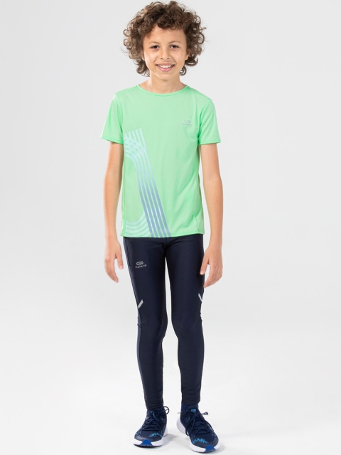Kalenji By Decathlon Kids Navy Blue Solid Athletics Sustainable Tights