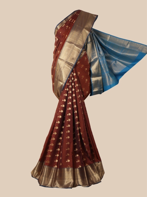 Pothys Maroon & Blue Woven Design Pure Silk Kanjeevaram Saree