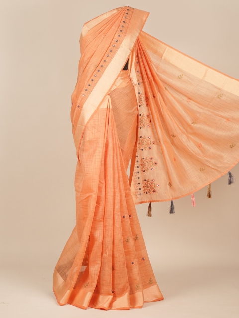 Pothys Peach & Grey Pure Cotton Saree
