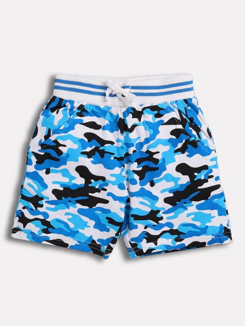 TAMBOURINE Boys Blue Camouflage Printed Mid-Rise Sports Shorts