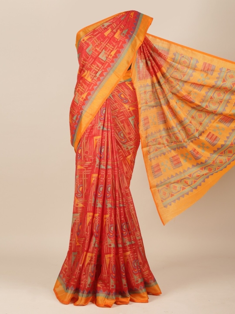 Pothys Red Printed Jute Silk Saree