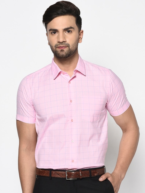 Blackberrys Men Pink Slim Fit Windowpane Checks Checked Casual Shirt