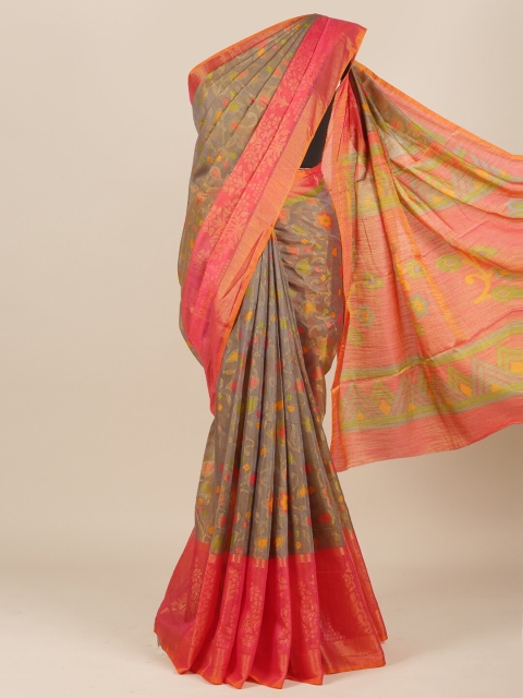 Pothys Grey & Pink Woven Design Jute Silk Saree
