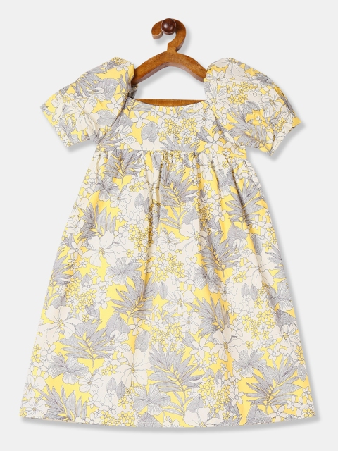 Cherokee Mustard Yellow & White Floral A-Line Dress