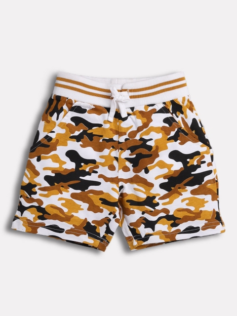 TAMBOURINE Boys Orange Camouflage Printed Mid-Rise Regular Shorts
