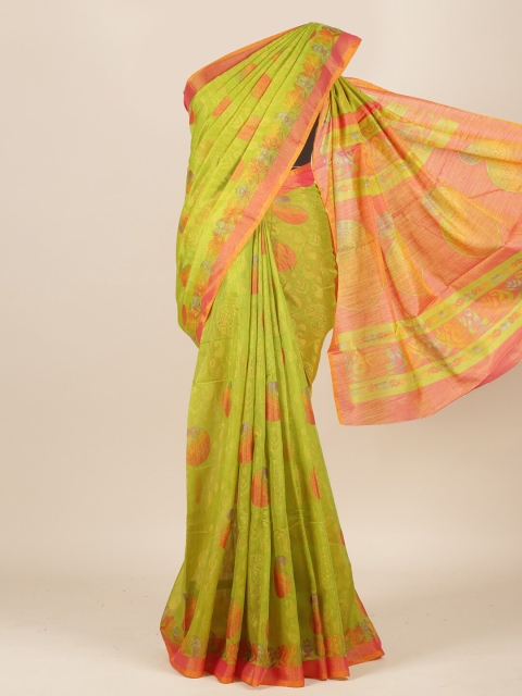 Pothys Green & Pink Paisley Jute Silk Saree