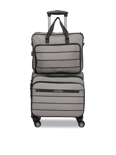 THE ASSEMBLY Grey Solid Overnighter Trolley With Laptop Messenger Bag
