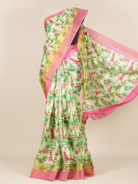Pothys Green Floral Jute Silk Saree