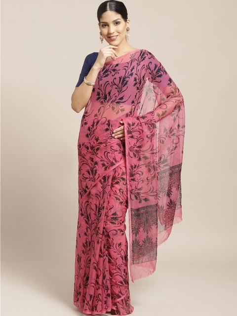 Chhabra 555 Fuchsia & Navy Blue Floral Poly Chiffon Leheriya Saree