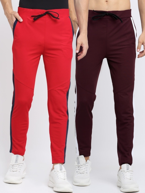 NEUDIS Men Pack Of 2 Solid Structured Slim-Fit Track Pants, Red