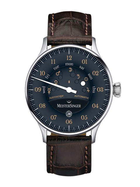 MEISTERSINGER Men Black Dial & Brown Leather Straps Analogue Automatic Motion Powered Watch