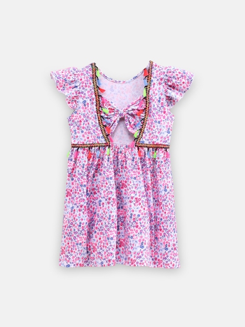 Tiara Girls Pink Floral Dress With Tassel Detail