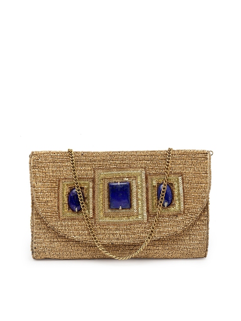 PRACCESSORII Gold & Blue Embellished Envelope Clutch