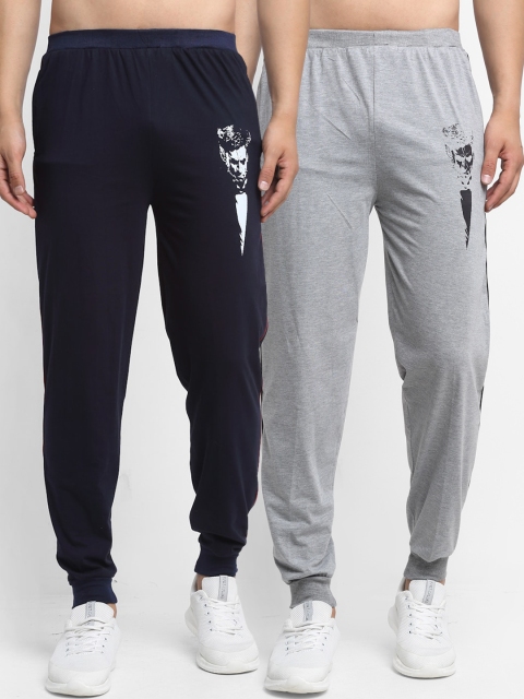 VIMAL JONNEY Men Pack Of 2 Solid Cotton Joggers, Navy blue