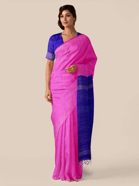 Taneira Pink & Blue Pure Silk Tussar Saree
