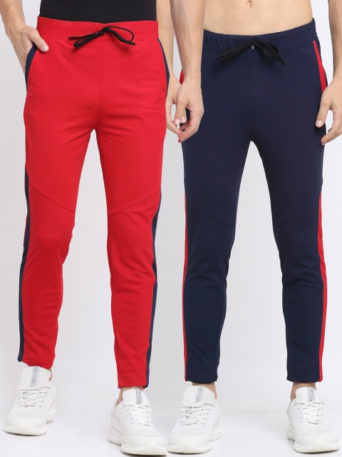 NEUDIS Men Pack of 2 Solid Structured Slim Fit Track Pants, Red