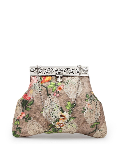 PRACCESSORII Womans Beige & Green Printed Purse Clutch