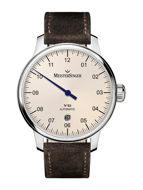 MEISTERSINGER Men Cream-Coloured Dial & Brown Leather Straps Analogue Automatic Motion Powered Watch