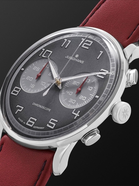 JUNGHANS Men Grey Dial & Red Leather Straps Analogue Automatic Motion Powered Watch
