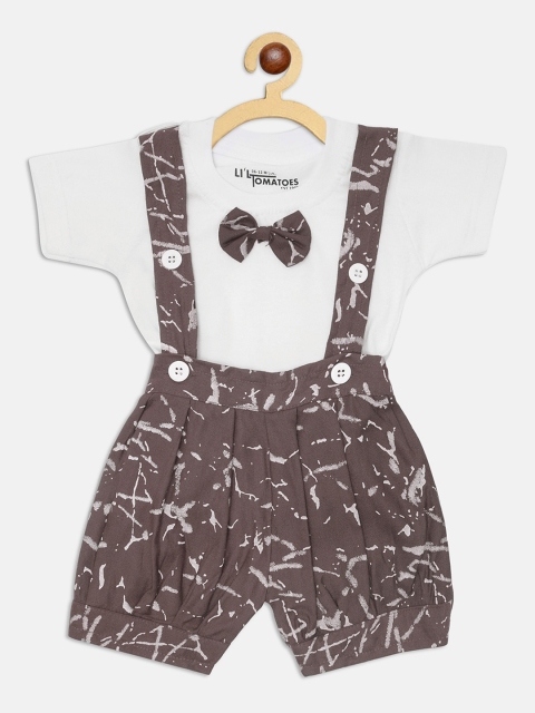 Lil Tomatoes Infant Kids Grey & Brown Printed Pure Cotton Shorts With TShirt