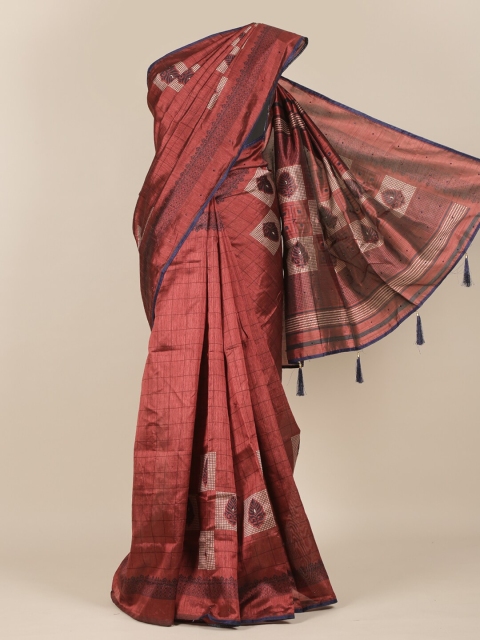 Pothys Rust Ethnic Motifs Cotton Blend Saree