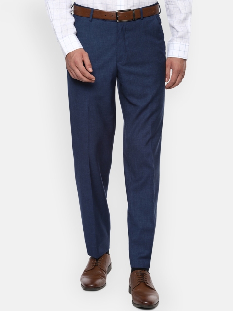 Van Heusen Men Navy Blue Textured Formal Trousers