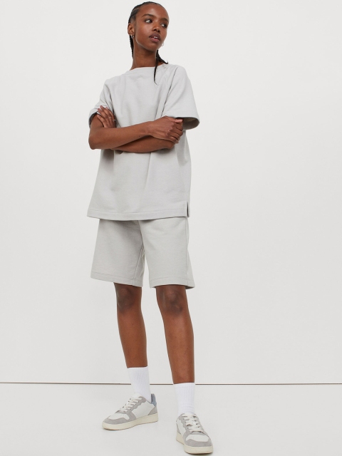 H&M Grey Solid Short-Sleeved Sweatshirt