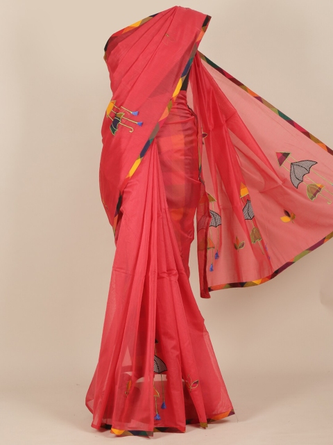 Pothys Pink & Blue Ethnic Motifs Embroidered Saree