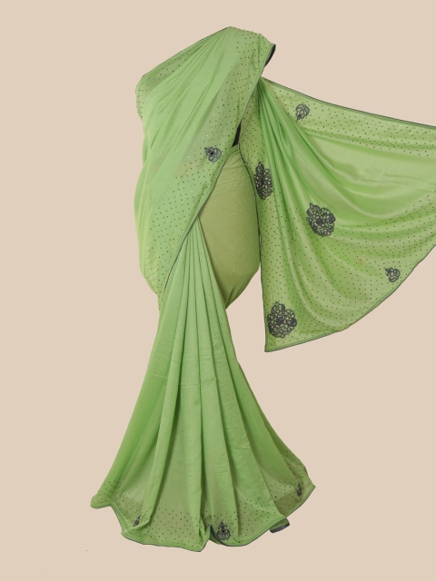 Pothys Green & Orange Embellished Beads and Stones Art Silk Saree