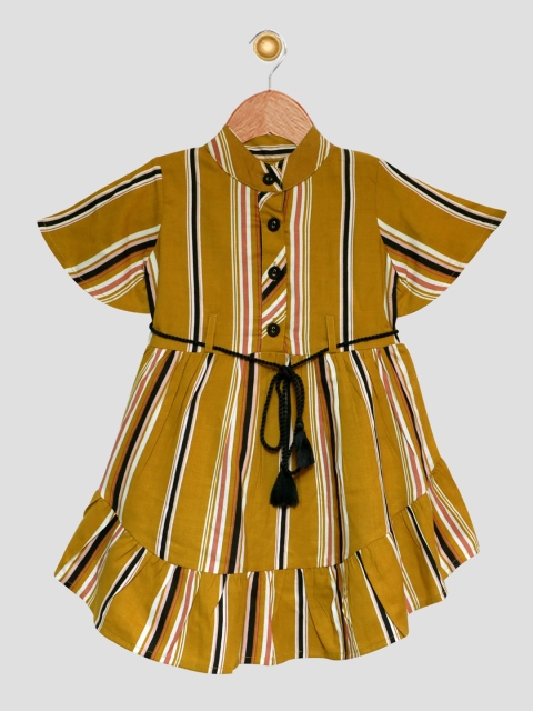 Bella Moda Girls Green & Black Striped Dress