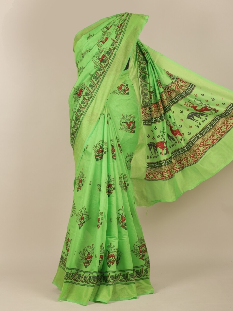 Pothys Green & Maroon Ethnic Motifs Saree