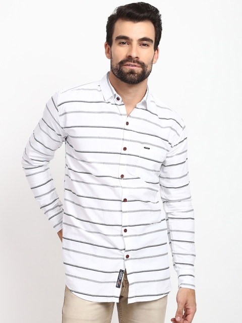 V2 Value & Variety Men White Multi Stripes Striped Casual Shirt