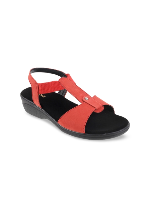 Mochi Womens Red Embellished Leather Wedge Sandals with Bows