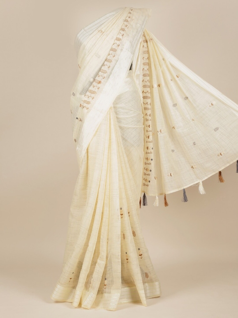 Pothys Cream Floral Pure Cotton Saree