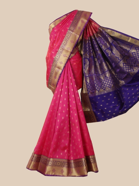 Pothys Pink & Blue Woven Design Satin Banarasi Saree