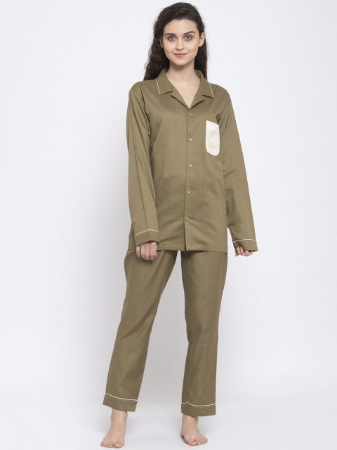MAXENCE Women Olive Night suit