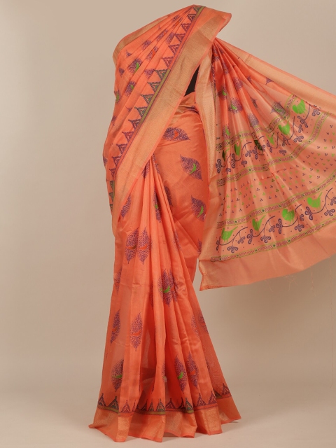 Pothys Orange Ethnic Motifs Zari Saree