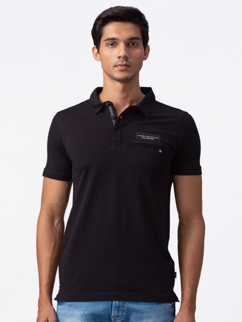 SPYKAR Men Black Polo Collar Slim Fit T-shirt
